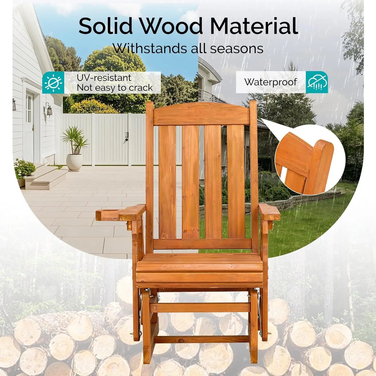 Outdoor Wood Glider Chair with Cup Holder