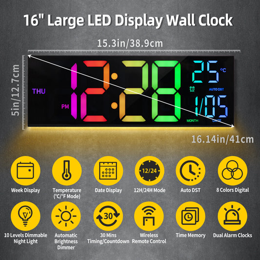 16" Digital Wall Clock