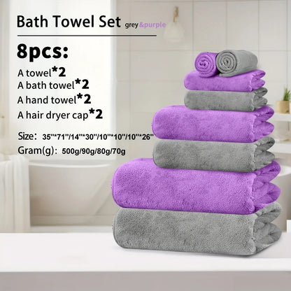 4pcs Ultra Soft Coral Fleece Bath Towel Set (One Extra Large Bath Towel, One Washcloth, One Hand Towel, One Hair Drying Cap) - Q