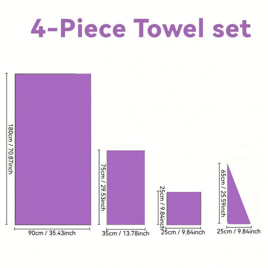 4pcs Ultra Soft Coral Fleece Bath Towel Set (One Extra Large Bath Towel, One Washcloth, One Hand Towel, One Hair Drying Cap) - Q