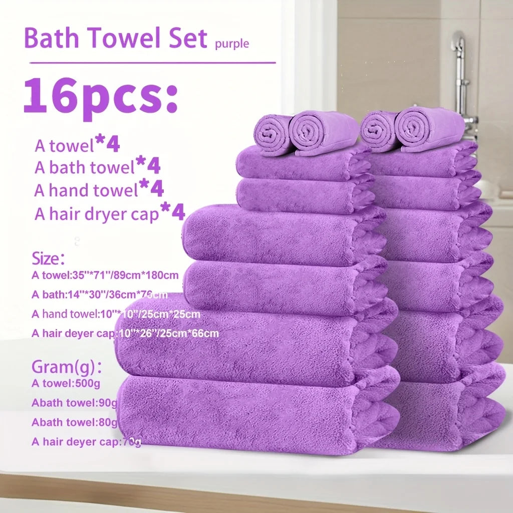 4pcs Ultra Soft Coral Fleece Bath Towel Set (One Extra Large Bath Towel, One Washcloth, One Hand Towel, One Hair Drying Cap) - Q