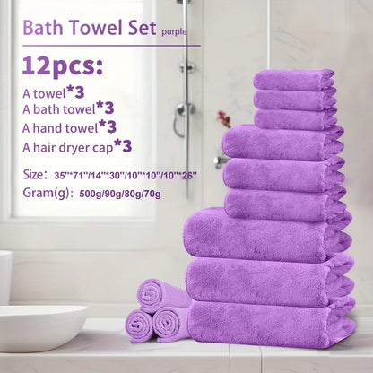 4pcs Ultra Soft Coral Fleece Bath Towel Set (One Extra Large Bath Towel, One Washcloth, One Hand Towel, One Hair Drying Cap) - Q