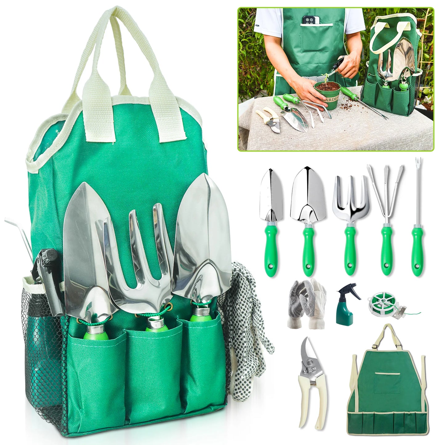 11pc Garden Tool Set With Organizer Handbag