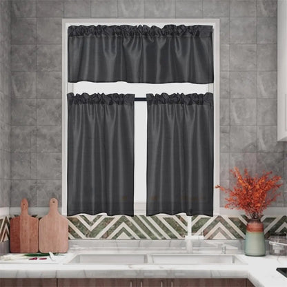 Faux Silk Sheer Curtains 2 Tiers 1 Valance