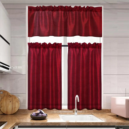 Faux Silk Sheer Curtains 2 Tiers 1 Valance