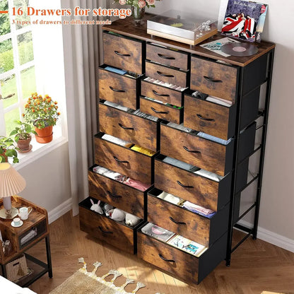 16 Drawer Dressers, Wood Top & Metal Frame