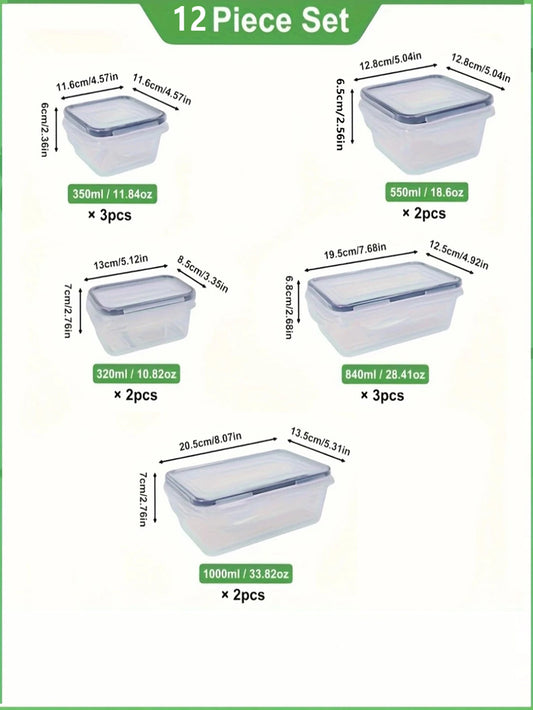 12pcs/Sealed food storage container with easy buckle lid, labels & pens