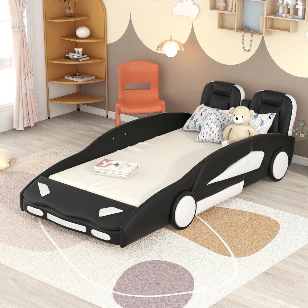 Race Car-Shaped Platform Bed with Wheels