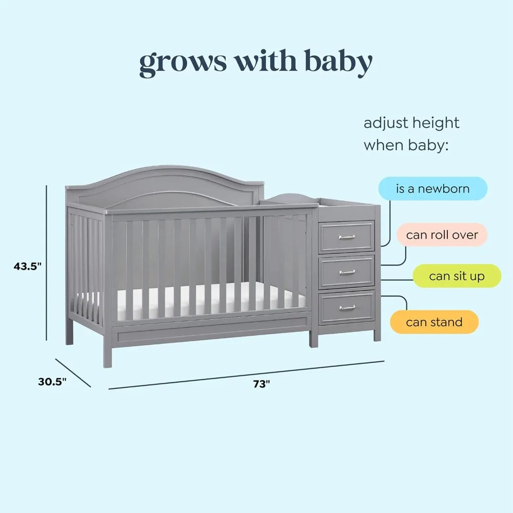 4-in-1 Convertible Baby Crib w/Changing Table
