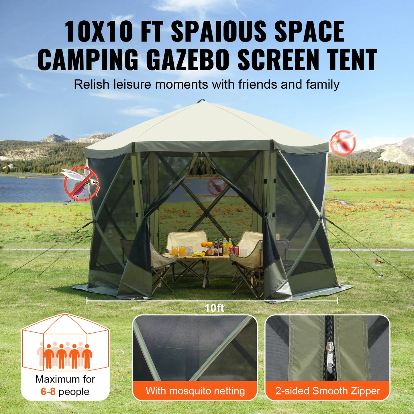 Pop Up Gazebo Tent, Removable Privacy Wind Cloths & Mesh Windows