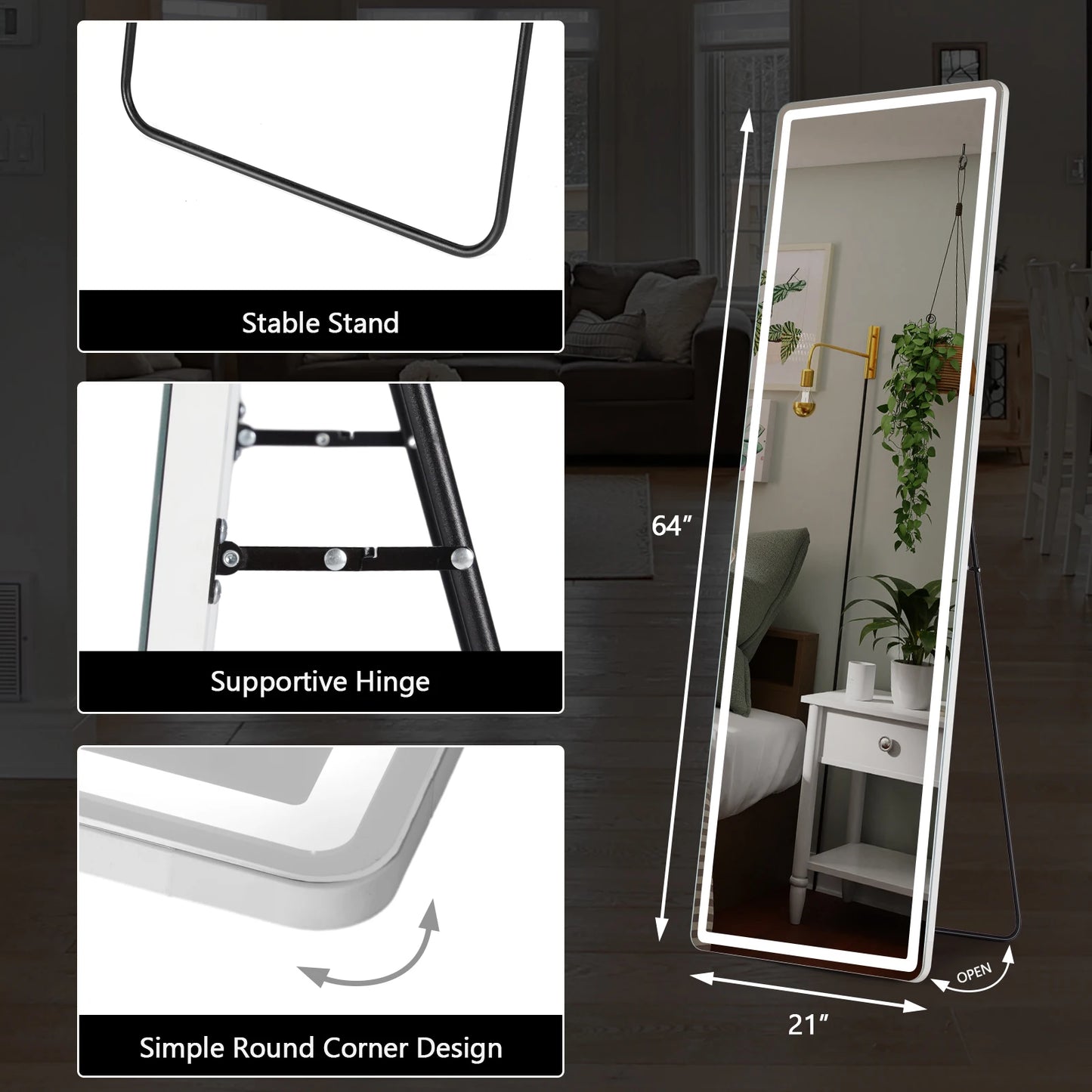 Led 64"x21" Full Length Mirror