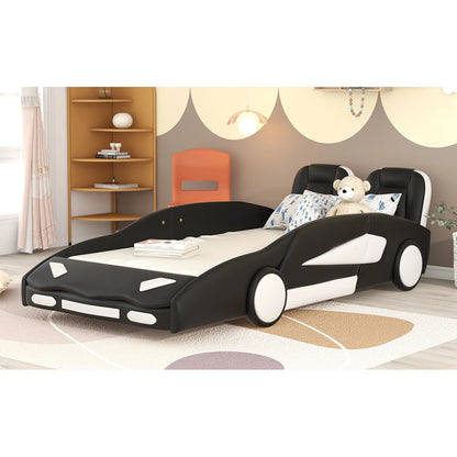 Race Car-Shaped Platform Bed with Wheels