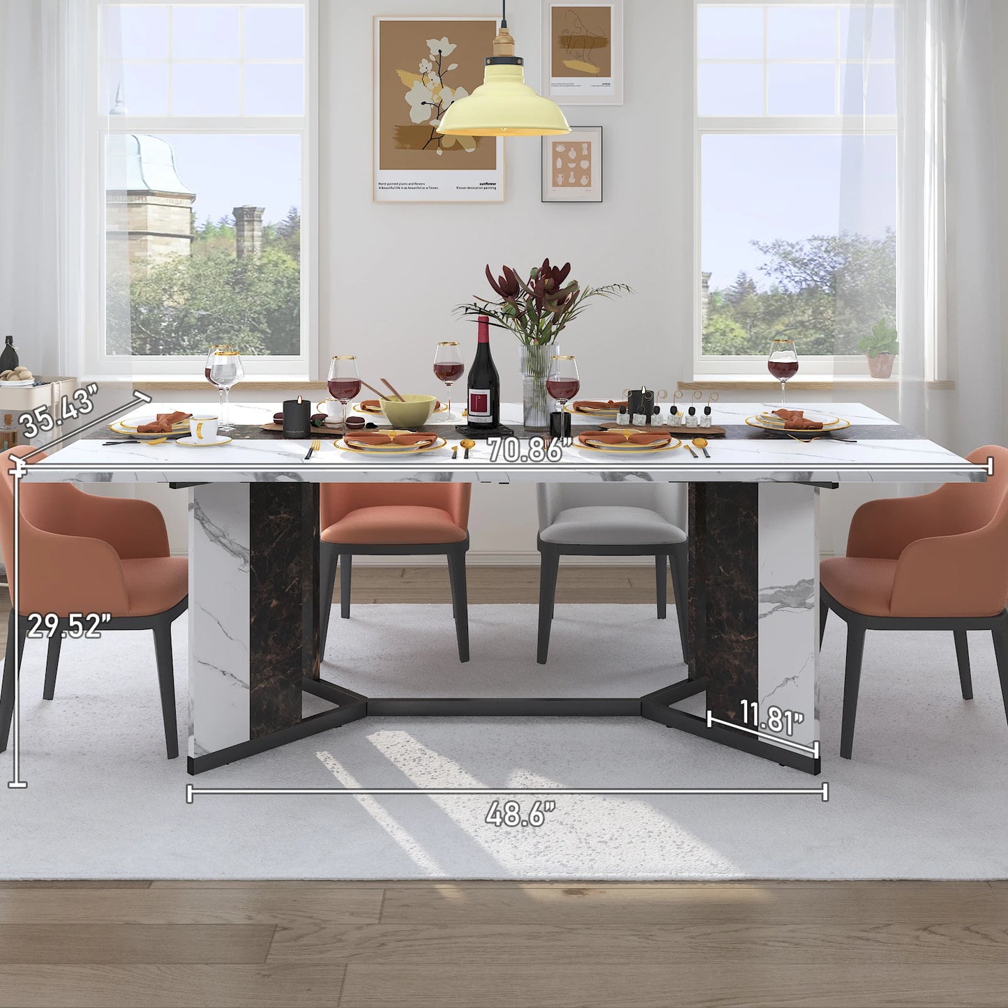 71" Large Rectangular Dining Table
