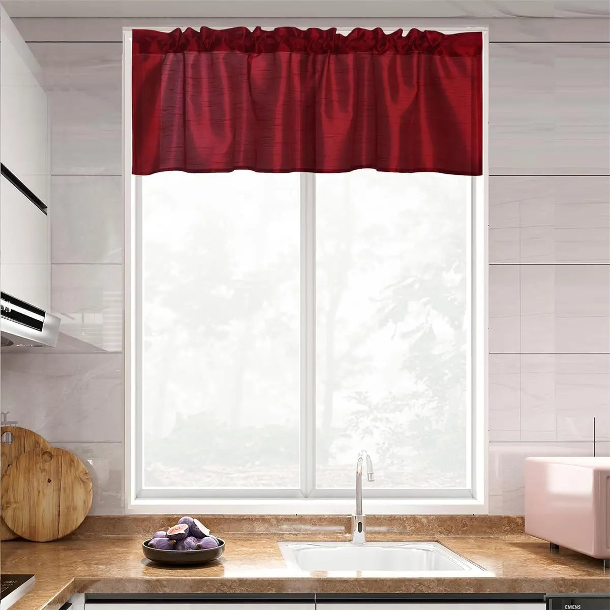 Faux Silk Sheer Curtains 2 Tiers 1 Valance