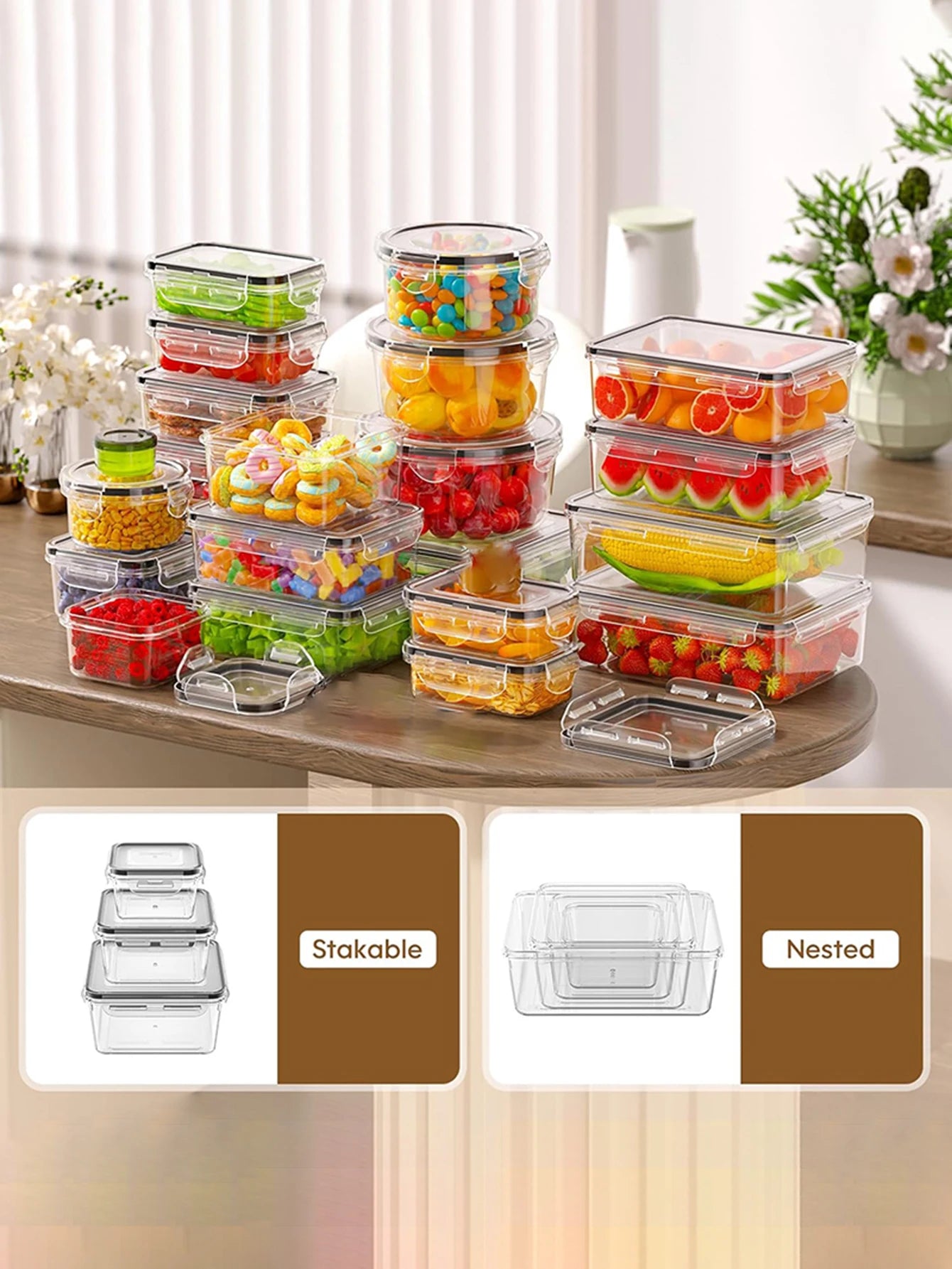 12pcs/Sealed food storage container with easy buckle lid, labels & pens