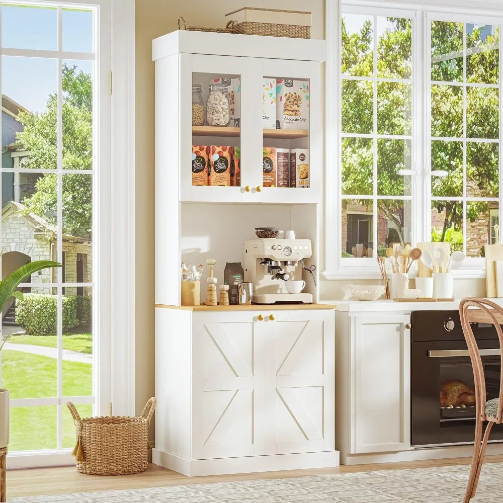 71" Tall Farmhouse Freestanding Storage Cabinet with Glass Doors