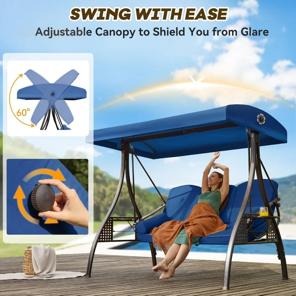 3 in 1 Outdoor Porch Swing with Adjustable Canopy