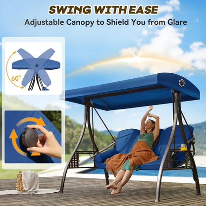 3 in 1 Outdoor Porch Swing with Adjustable Canopy