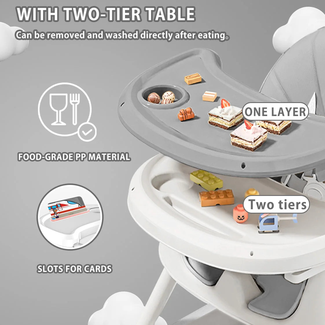 Foldable Baby Highchair, with Anti-slip Pad & Toy Rack