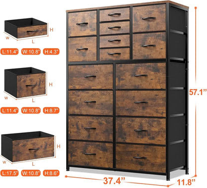 16 Drawer Dressers, Wood Top & Metal Frame