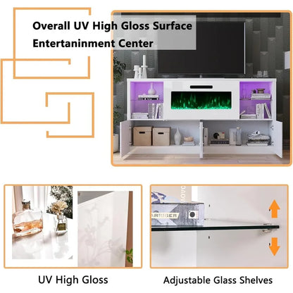 3 Piece Modern High Gloss Fireplace TV Stand + Bookcase Set