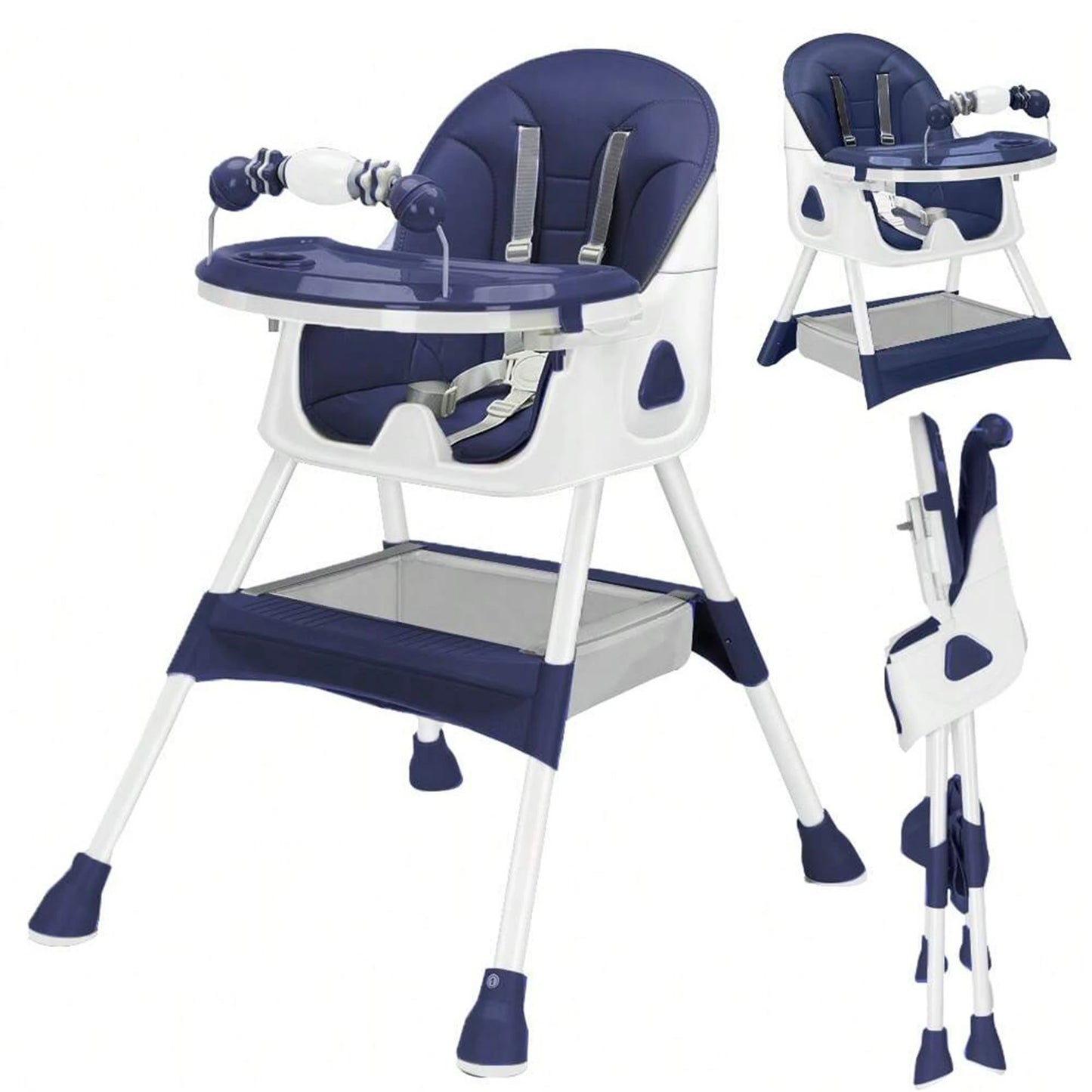 Foldable Baby Highchair, with Anti-slip Pad & Toy Rack