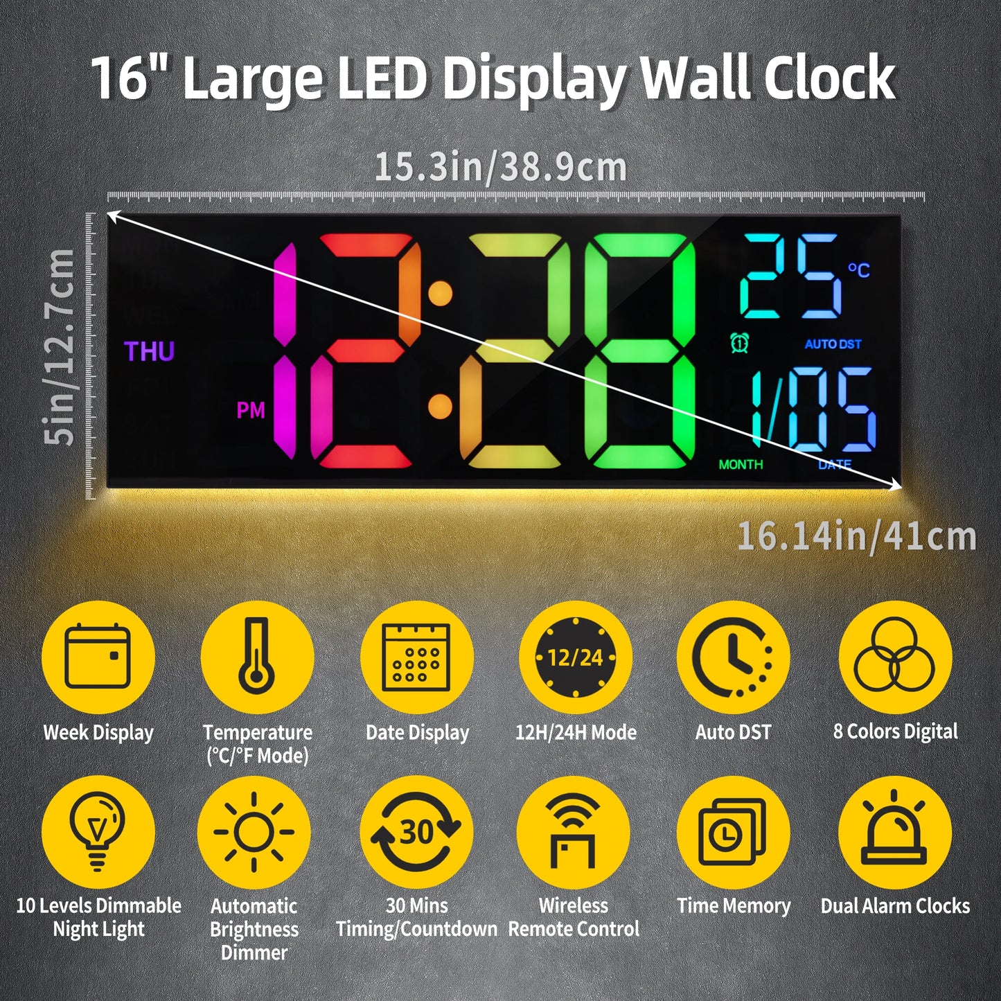 16" Digital Wall Clock