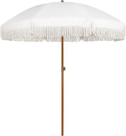 7ft Patio Fringe Tassel Umbrella, Push Button Tilt