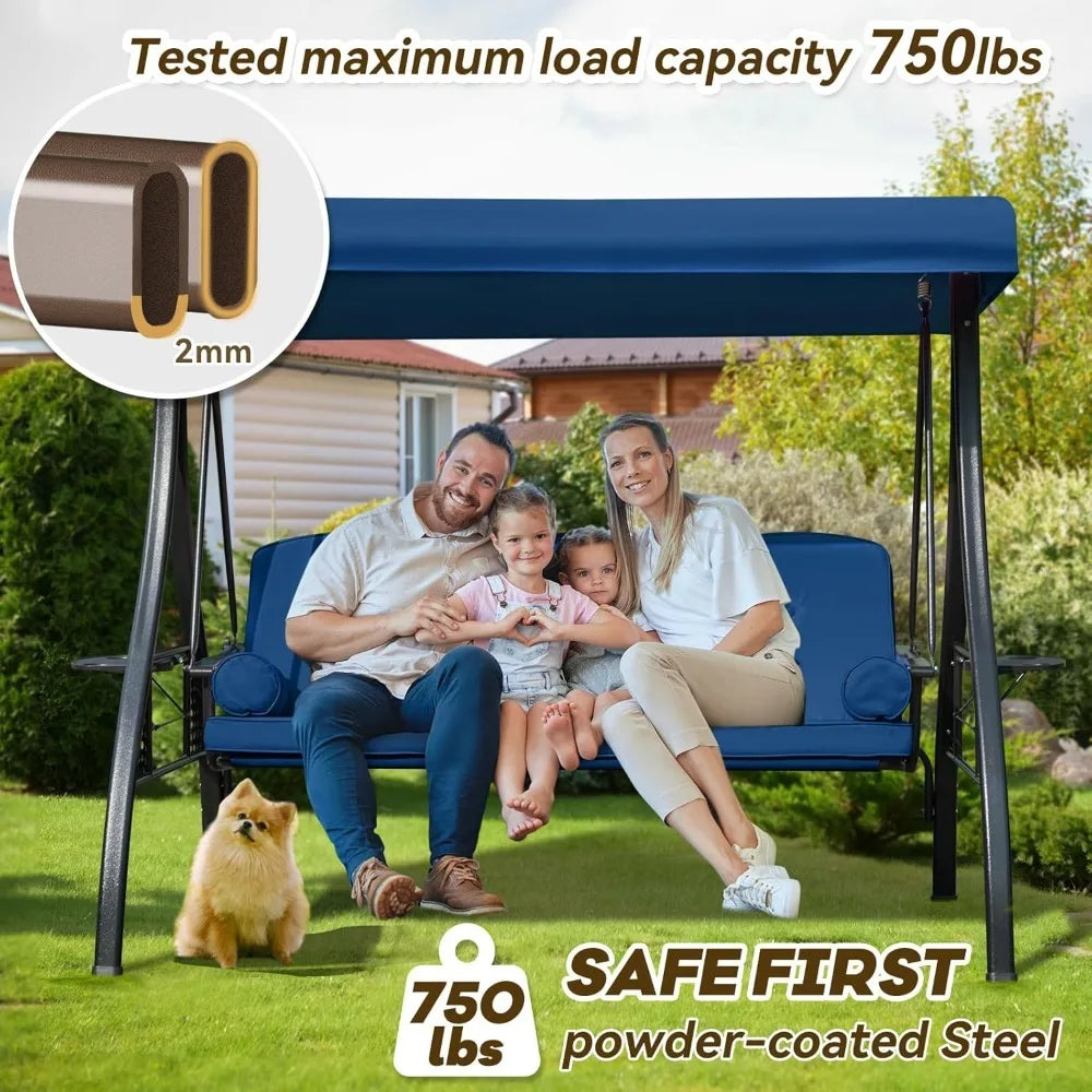 3 in 1 Outdoor Porch Swing with Adjustable Canopy