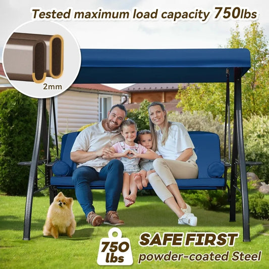 3 in 1 Outdoor Porch Swing with Adjustable Canopy