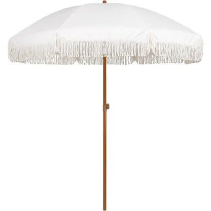 7ft Patio Fringe Tassel Umbrella, Push Button Tilt
