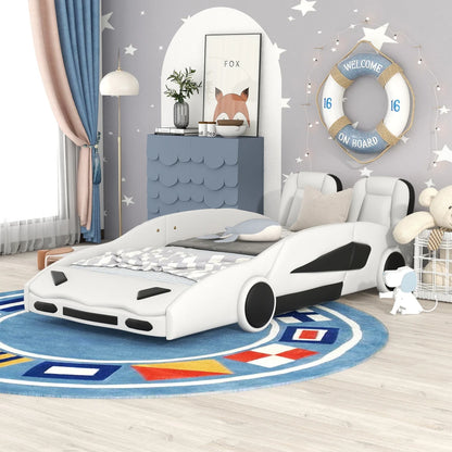 Race Car-Shaped Platform Bed with Wheels