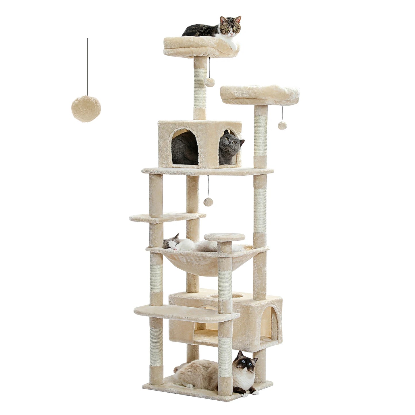 Large Cat Tower with Scratching Posts & Spacious Padded Perches