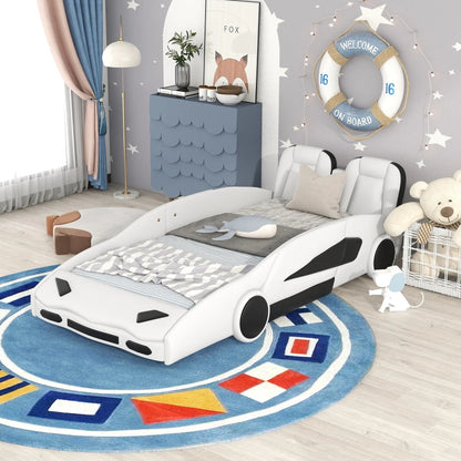 Race Car-Shaped Platform Bed with Wheels