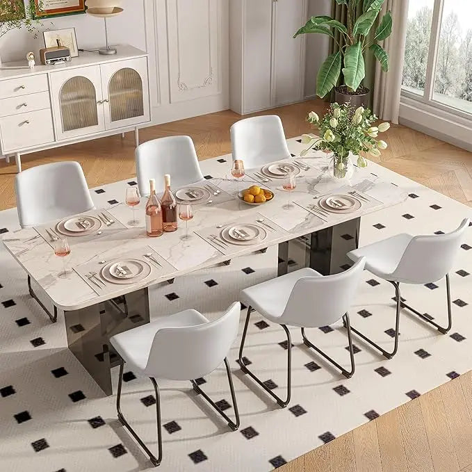 Set of 6 Leather Armless Chairs with Backrest,