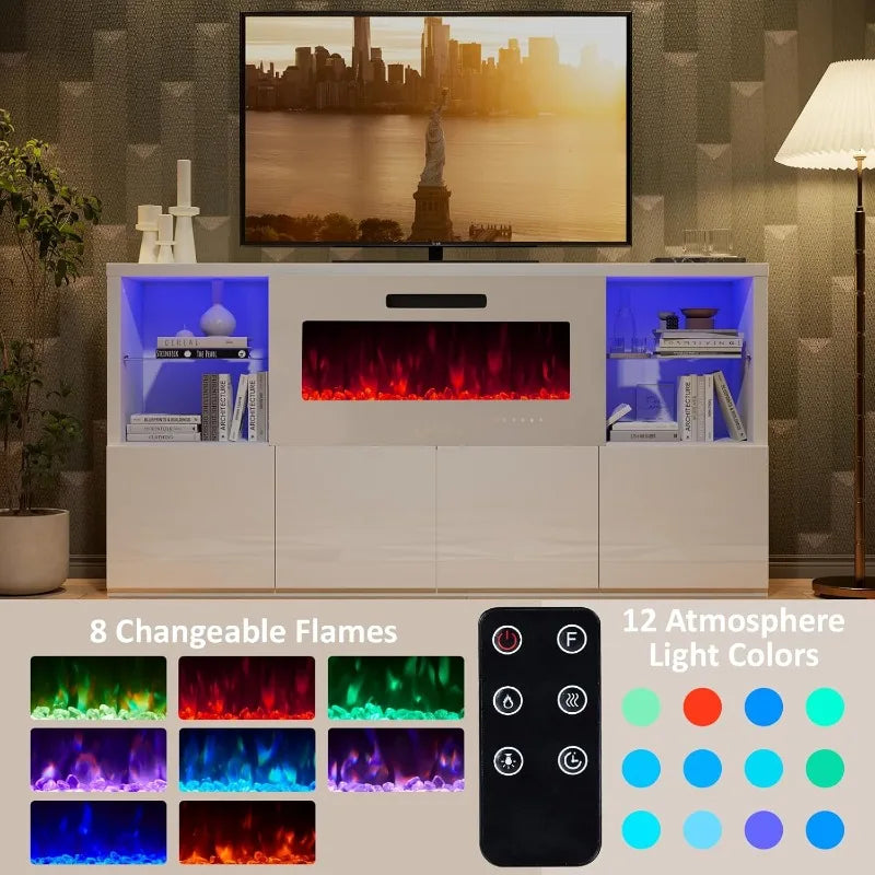 3 Piece Modern High Gloss Fireplace TV Stand + Bookcase Set