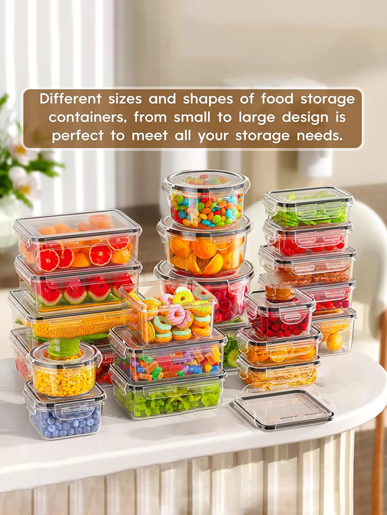 12pcs/Sealed food storage container with easy buckle lid, labels & pens