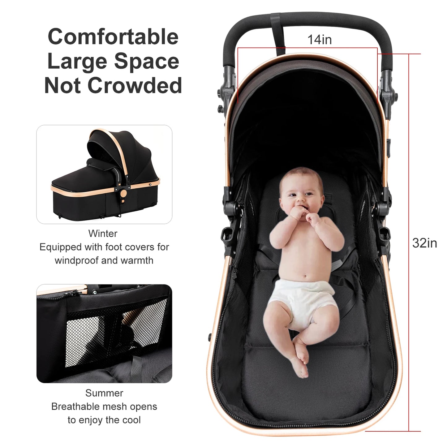 Lightweight 3 in 1 Baby Stroller