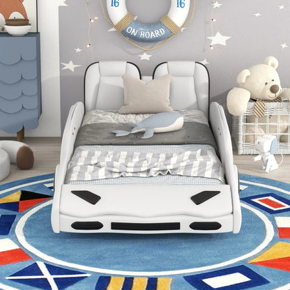Race Car-Shaped Platform Bed with Wheels