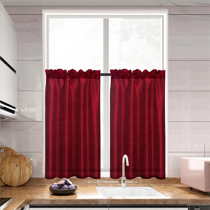 Faux Silk Sheer Curtains 2 Tiers 1 Valance