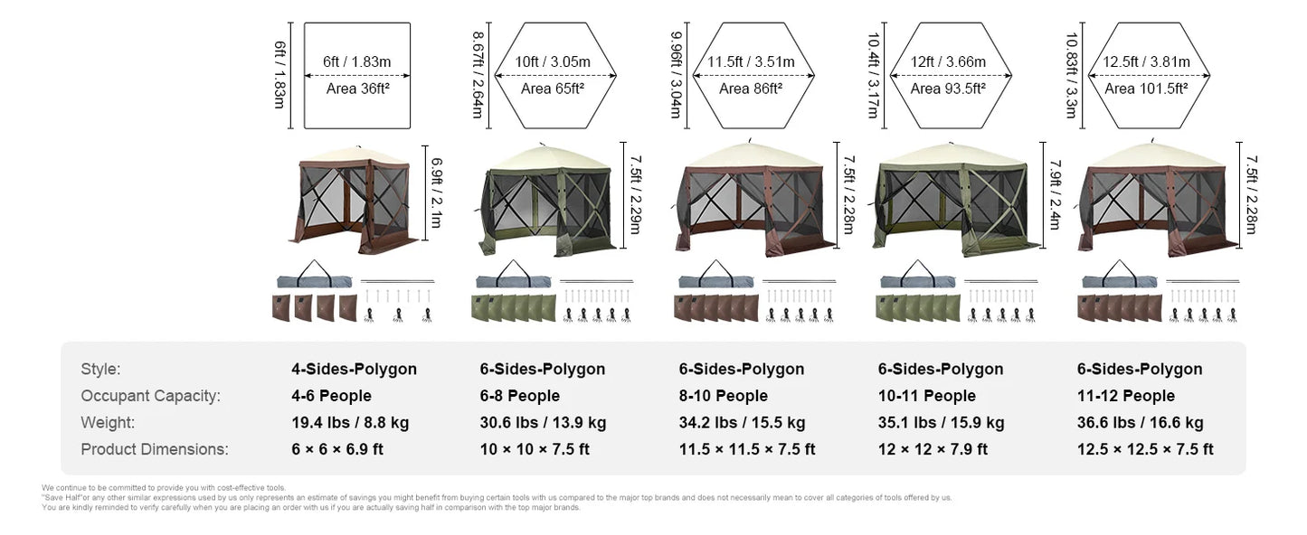 Pop Up Gazebo Tent, Removable Privacy Wind Cloths & Mesh Windows