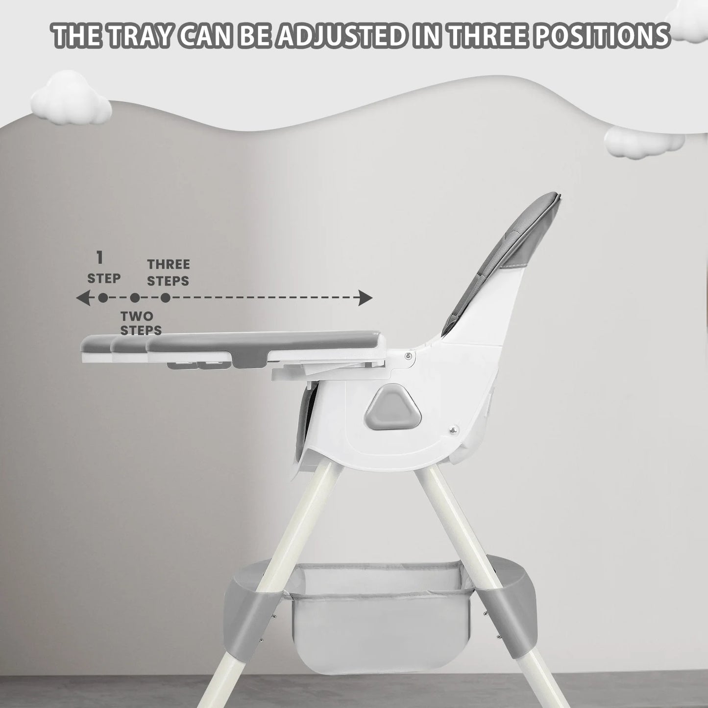 Foldable Baby Highchair, with Anti-slip Pad & Toy Rack