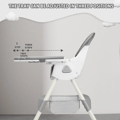 Foldable Baby Highchair, with Anti-slip Pad & Toy Rack