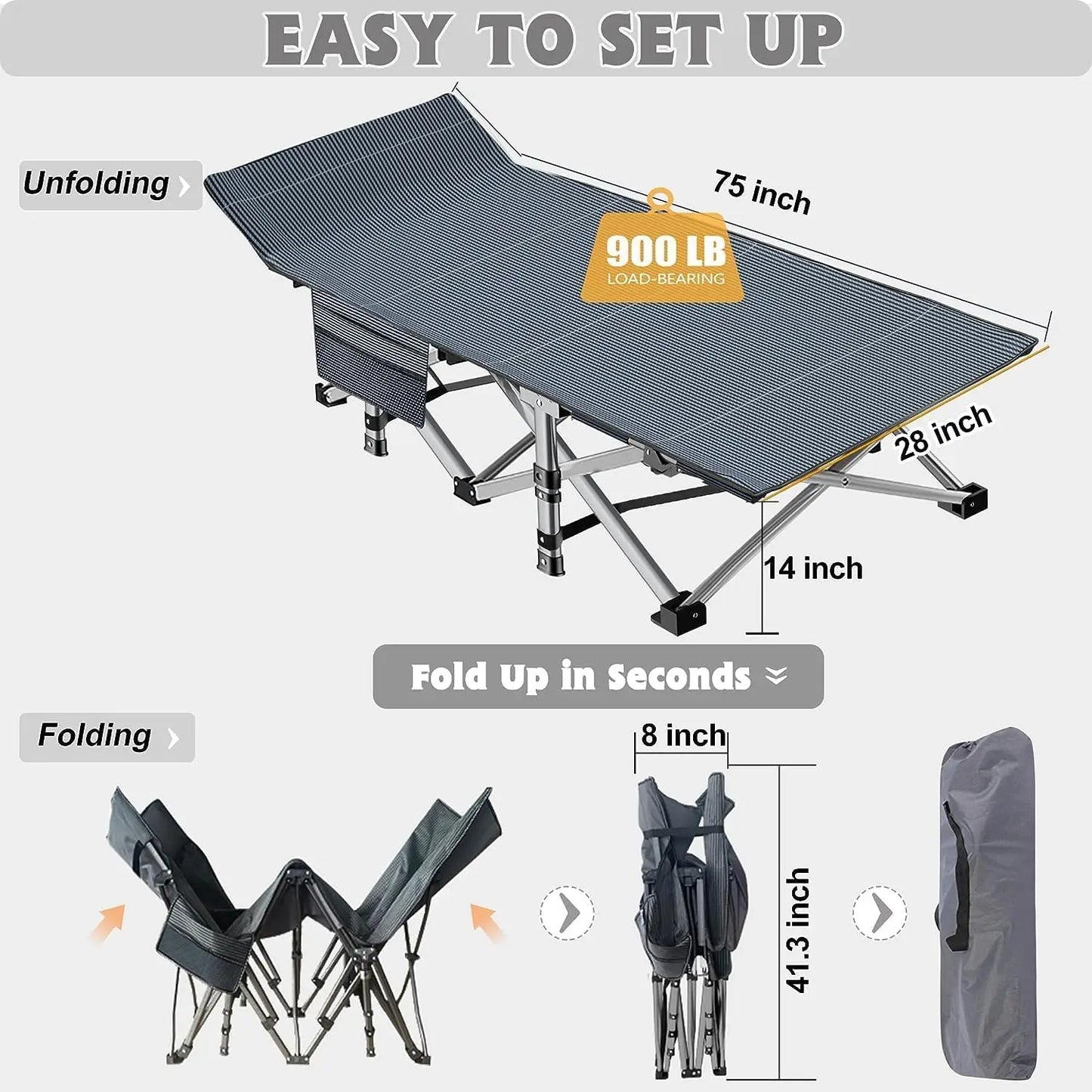 Folding Cot W/Mat Heavy Duty with Carry Bag
