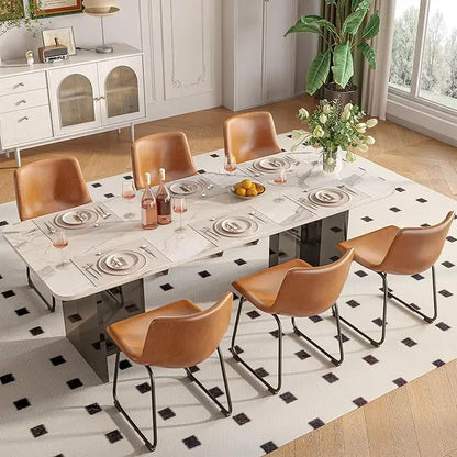 Set of 6 Leather Armless Chairs with Backrest,