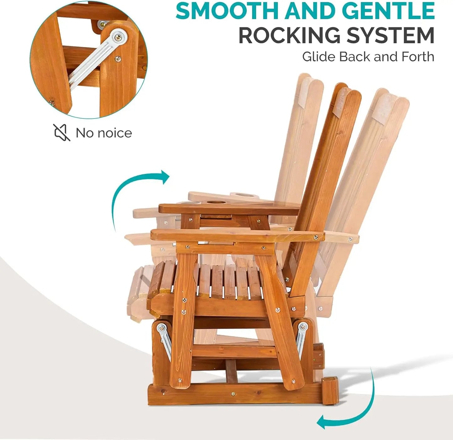 Outdoor Wood Glider Chair with Cup Holder