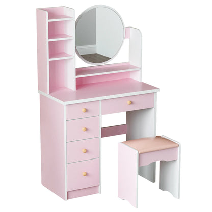 Vanity Set with Mirror, Drawers & Cushioned Stool