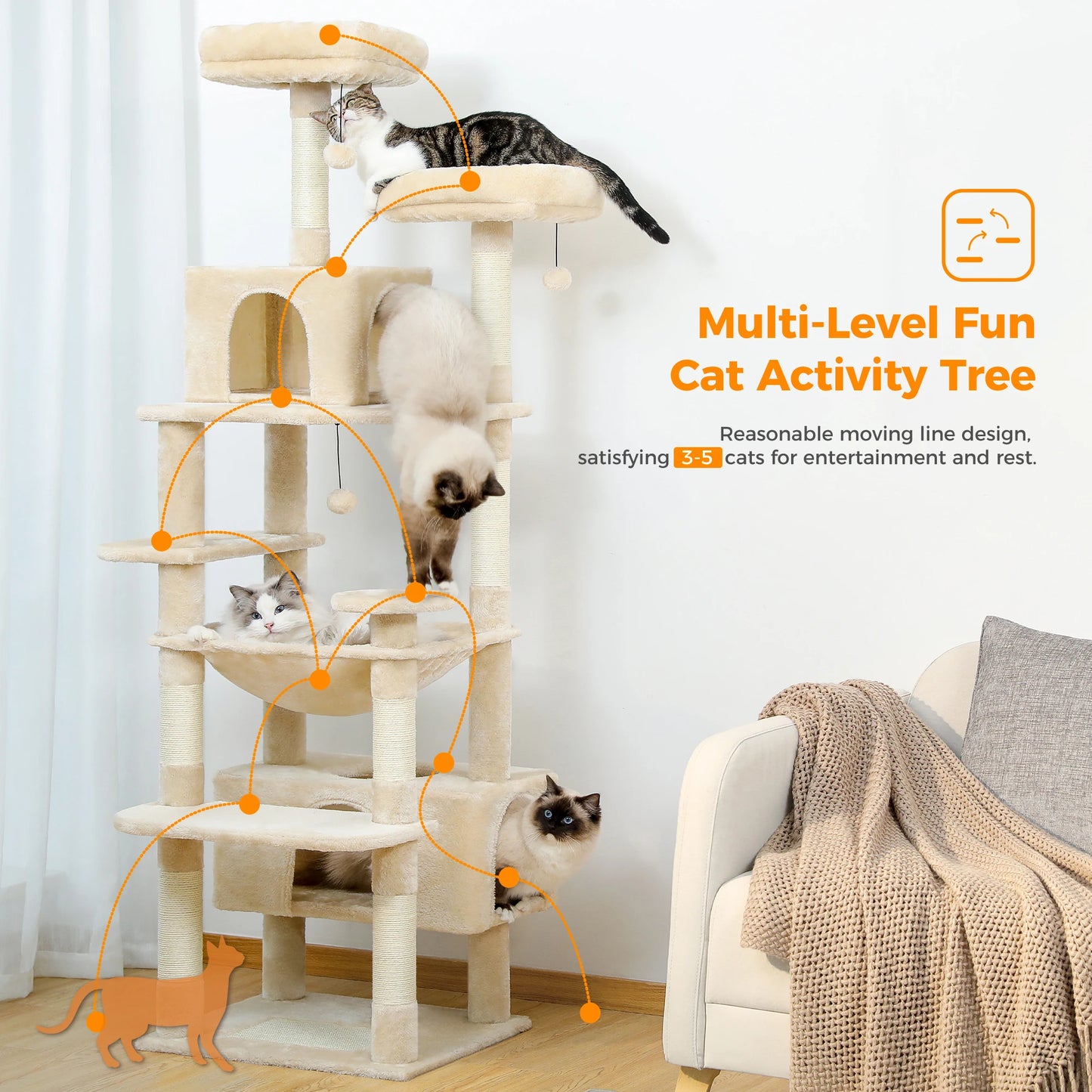 Large Cat Tower with Scratching Posts & Spacious Padded Perches