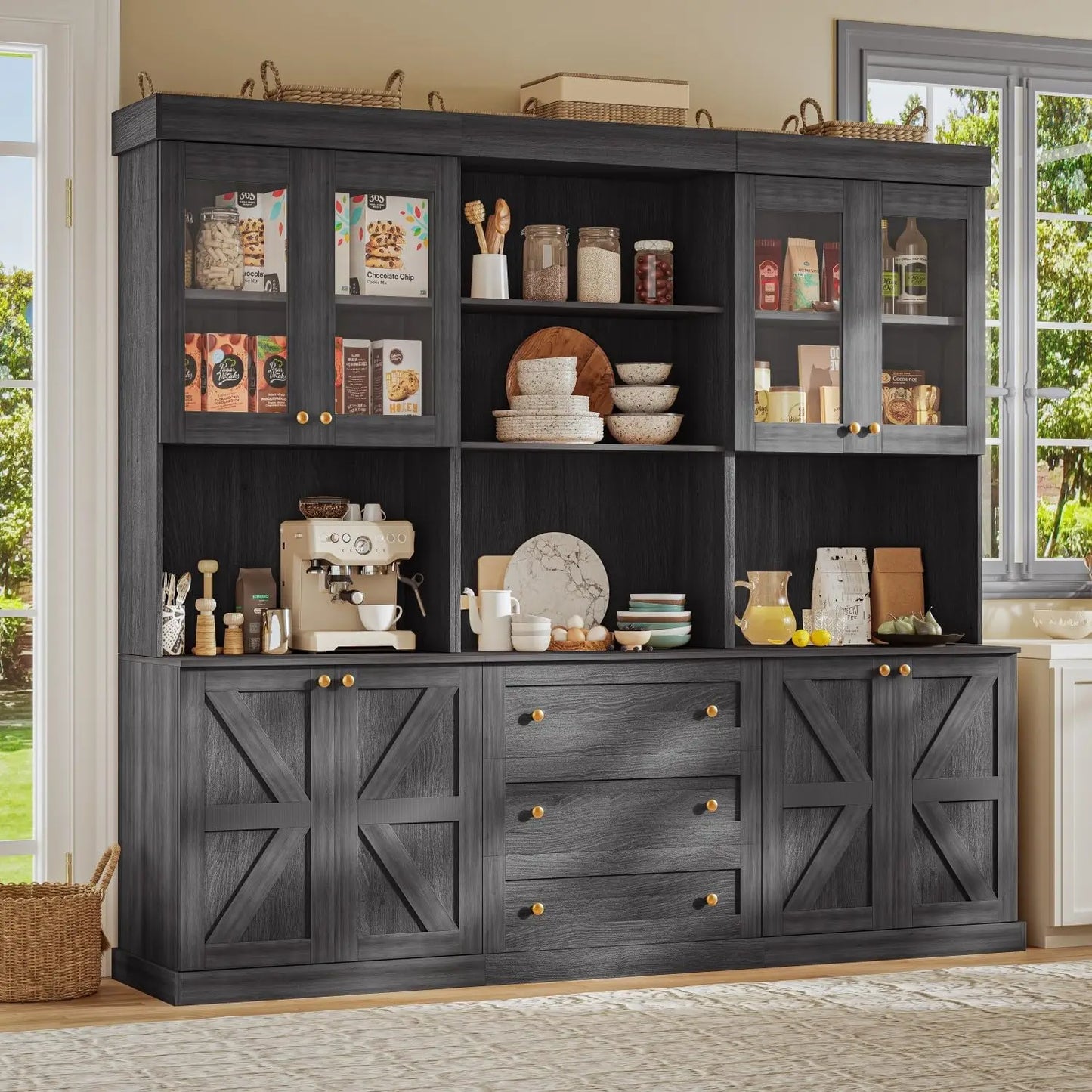 71" Tall Farmhouse Freestanding Storage Cabinet with Glass Doors