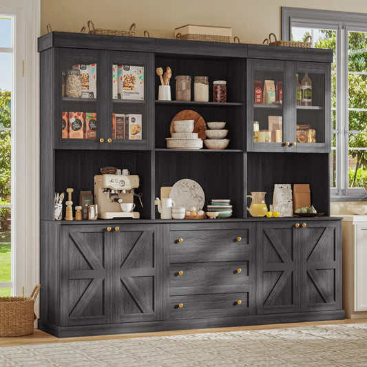 71" Tall Farmhouse Freestanding Storage Cabinet with Glass Doors